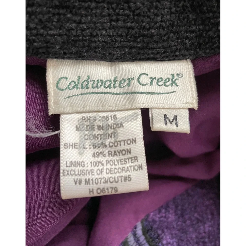 Coldwater Creek‎ Women Jacket L Button Front Purple Striped Embroidered BOHO